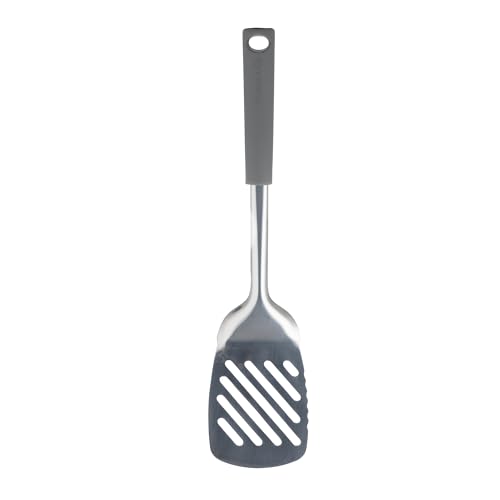 Viners Soft Grip Slotted Turner | Stainless Steel Culinary Utensil with Soft-Touch Handle, Hanging Loop & Dishwasher Safe Feature | Grey & Silver Cooking Turner