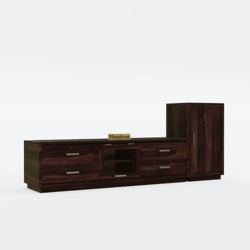 Image of Sheesham Wood Wooden tv Unit for Living Room 55 inch TV Furniture - Entertainment Unit Solid Wood tv Table for Living Room 55 inch TV Console with 4 Drawers, 4 Shelves