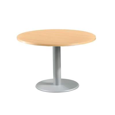 Euromof Mesa de Reuniones, Redonda, Haya. 120Ø. con Base Cilíndrica de Metal Gris.