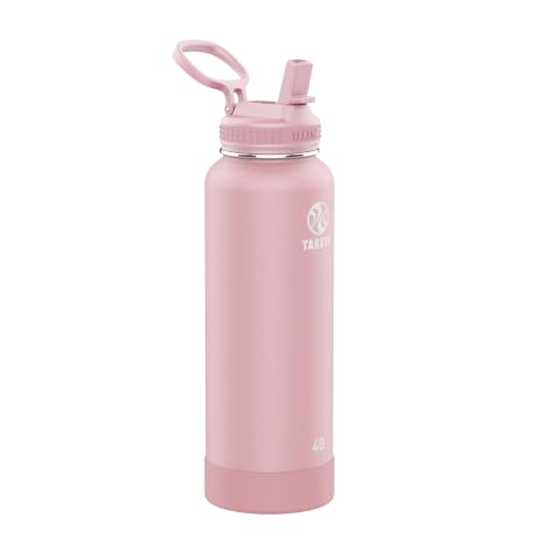Takeya 40 oz Actives Stainless Steel Water Bottle with Straw Lid – Leakproof, Double-Wall Insulated, Keeps Drinks Cold 24 hrs/Hot 12 hrs, BPA-Free, Powder-Coated, Gym & Travel, Blush