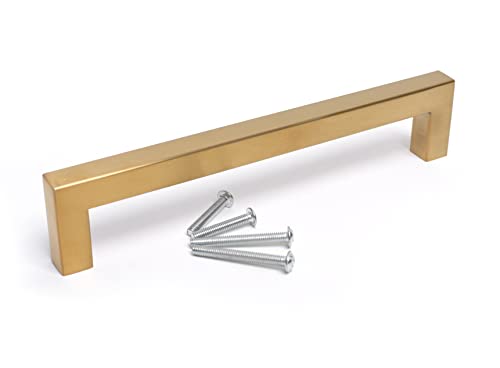BSM Marketing Gold Finish Square Modern Kitchen Cupboard Cabinet Drawer Bar Door Handle Knob (1, 192mm)
