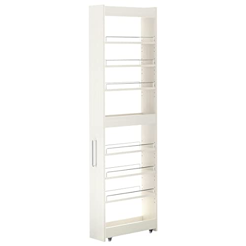 ぼん家具 [完成品] すき間収納 日本製 キャスター付き 幅18cm ワゴン ハイタイプ ストッカー スリムラック 調味料ラック ホワイトウッド