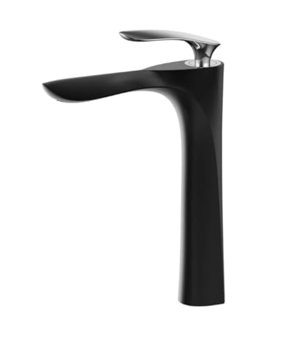 Hudor Robinet de lavabo surélevé B205B – Laiton noir et chrome – Collection Céphise – Élégant et fonctionnel