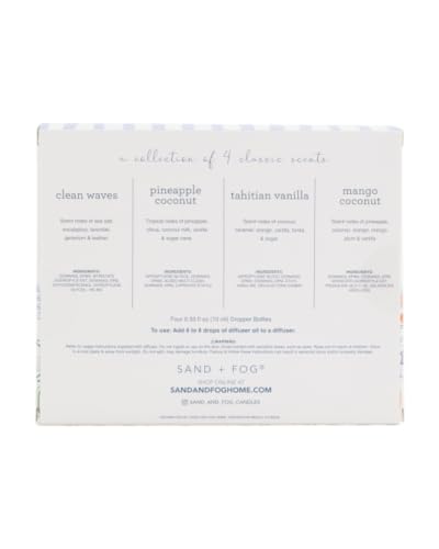 Image of Sand + Fog Diffuser Oils Gift Set, 4 Pack, 0.33 fl oz Each (Clean Waves, Pineapple Coconut, Tahitian Vanilla, Mango Coconut)
