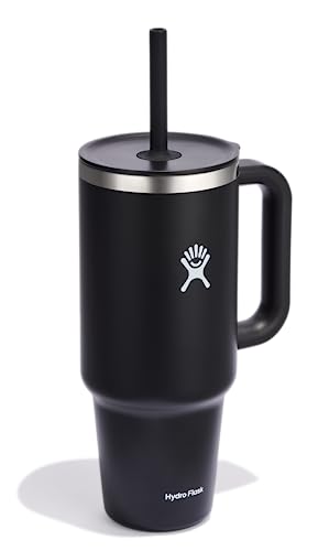 Hydro Flask - Travel Tumbler 1180 ml (40 oz) with Closable Press-In Straw Lid - Stainless Steel - Double Wall Vacuum Insulated - Splash resistant lid - Black