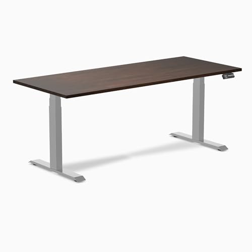 Image of Desky Electric Standing Desk, 72 x 30 inch Rubberwood Height Adjustable Sit Stand Desk, Dual Motor, Memory Presets, Ergonomic Workstation for Home Office - Dark Walnut Top