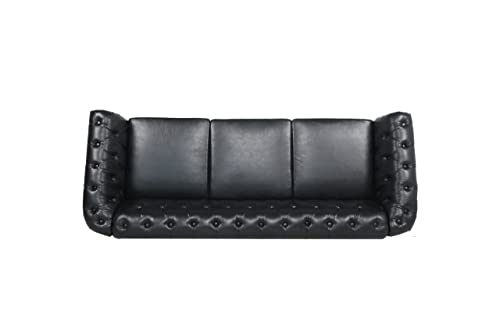 Image of LEVNARY Chesterfield Sofa, Classic Tufted Upholstered Leather Couch, Modern 3 Seater Couch Furniture with Tufted Back for Living Room Office (Black)