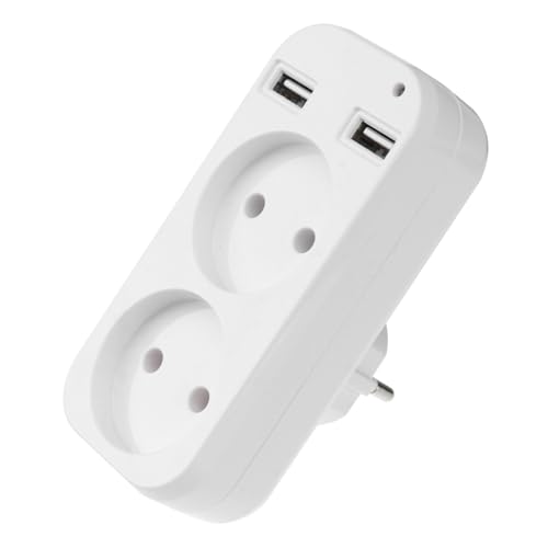Tofficu Adaptador De Enchufe Europeo Doble USB para Pared, Compacto y Resistente, Panel Ignífugo Abs, Adecuado para Viajes y Uso Doméstico En España y Europa