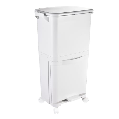 Basura Cocina Organizada Con Cubo De Basura 2 En 1, 38L Total, Cubo De Reciclaje Integrado, Ruedas Giratorias Con Freno, Tapas Antolor, Papelera De Cocina