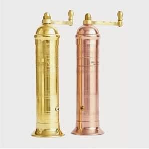 The European Authentic Greek 2-Piece Mixed Brass & Copper set: Gold Brass Pepper Mill Grinder mill 9" / 9-inch & Copper Salt Mill 9" / 9-inch Elegant- Absolutely Exquisite Luxury Kitchen Gift Shaker
