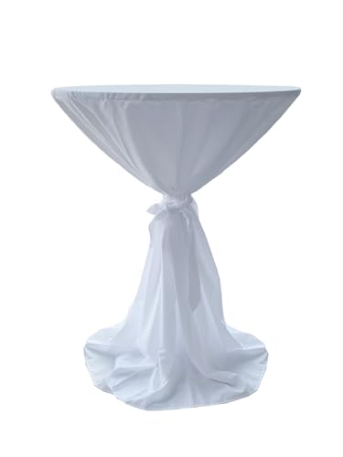 Stoff-Kollektion Stehtisch Hussen Polyester mit Schlaufe Weiß 80cm ø Party, Hochzeit, Bankett (Weiß)