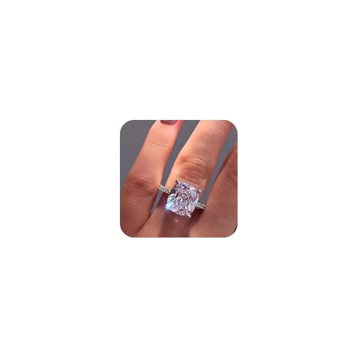 RKKOJJO 925 Sterling Silver Cubic Zirconia Ring Cushion Diamond Ring Engagement Ring Wedding Band Rings for Women