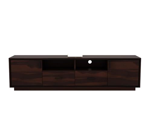 Image of Solid Wood TV Unit for Living Room 65 Inch Furniture - Wooden TV Unit with Storage Cabinet with 2 Drawr, 4 Shelves Wooden TV Cabinet for Living Room - Fits up to 65-Inch TV (Juan)