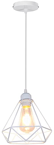 iDEGU Suspension Luminaire Industrielle Métal Lustre Suspension Style Cage Géométrique E27 Lampe Suspension Vintage, Ø 20cm (Blanc - 1 Lampe)
