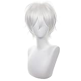 COSPLAZA White Cosplay Wig Short Spiky Fluffy Heat Resistant Layered Synthetic Hair Men Women Halloween Party Wig