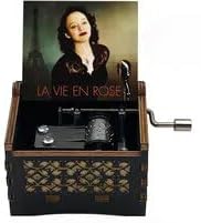Fusked la Vien Rose Music Box Black Hand Crank Musical Boxe Birthday Gift for Kids Children Girl Boys Love Friend La Vien Rose Song Theme Music Box (La Vien Rose with Picture) (Black)