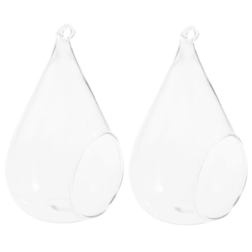 Genérico Jarrón De Cristal Colgante Transparente 2 Piezas 9x12 Cm para Decoración Interior y Exterior, Porta Flores Creativo para Hogar, Oficina y Terrazas, Adorno Florero Colgante Elegante