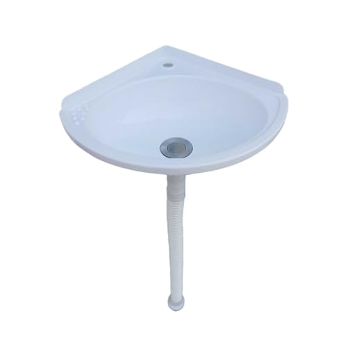 qingshenyi 壁掛け 手洗器 小型洗面ボウル プラスチック製の小さなコーナー洗面器 コンパクト 排水溝付きコーナーシンク屋内および屋外の庭 地下室 賃貸住宅に適しています 取り付けが簡単 (ホワイト角?,??下水管(75CM))