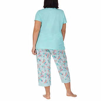 Image of Carole Hochman Women's 4-Piece 100% Cotton Pajama Set - V-Neck T-Shirt, Tank, Capri Pants & Shorts with Drawstring & Pockets
