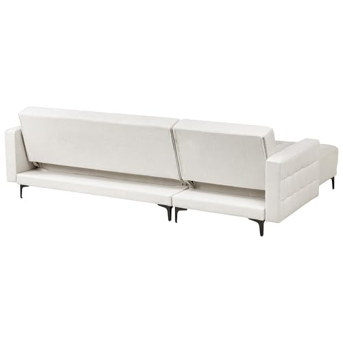 Divano Letto Angolare In Tessuto Bianco Sporco Versione Sinistra Moderno A L Componibile - 7