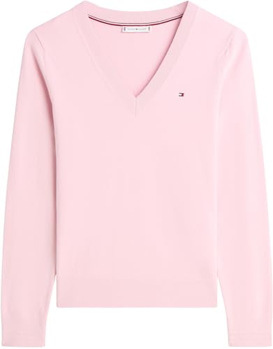Tommy Hilfiger Damen CO Jersey FINE GG V-NK LS SWT WW0WW40098 Pullover Sweater, Pink (Bonita Pink), M, Rosa (Bonita Pink), M