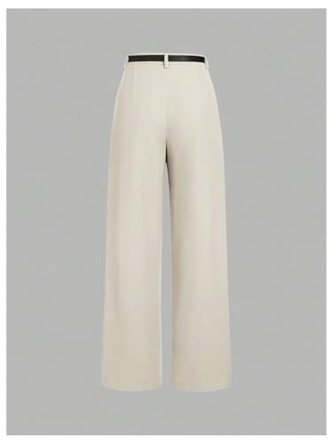 MakeMeChic Women's Work Pants Straight Leg Zip Fly Belted Business Casual Trousers Teacher Pants2