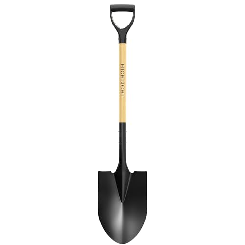 HIGHLIGHT Shovel for Digging,Round Shovel, Garden Tool with D-Handle, 41 Inches in Overall Length, Wooden Handel Garden Shovel for Beach, Car, Snow