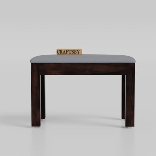Image of 45 Inch Length Solid Sheesham Wood 4 Seater Dining Table Set | Four Seater Dinner Table with 3 Grey Cushions Chairs & 1 Bench | Dinning Table Set 4 Seater for Living Room |Walnut Finish