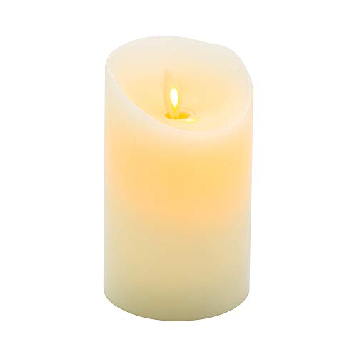 Image of Fire Tek 3 x 5 Inch Flameless Pillar Candle, 1 Programable LED Pillar Candle - Dancing Flame, For Home, Weddings, And Parties, Ivory Real Wax Battery Pillar Candle, Remote Sold Separately,