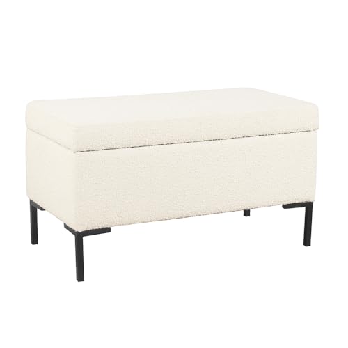 HomePop Upholstered Storage Bench with Metal Leg, 32' W, Cream Boucle