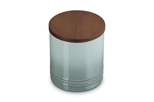 Le Creuset Signature Salt Cellar and Storage Canister with Wood Lid, 1.2 qt., Sea Salt