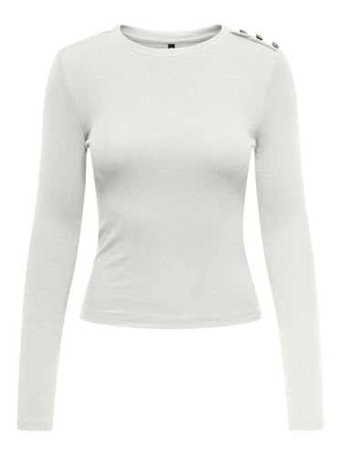 LDS KNT L/S TOP 2X2 RIB RHINESTONE BUTTONS, TRASPARENTE/SILVER