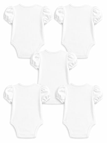 Image of TuddyBuddy 100% Cotton Plain White Short Sleeves Rompers /Bodysuits for Baby Girl (Pack of 5, Solid White Frill Sleeves, 0-3 Months)
