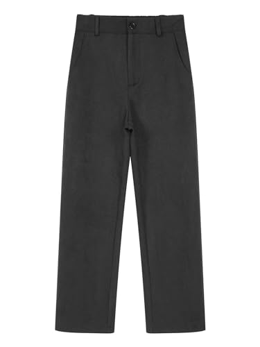 Hularka Kids Boys Elastic Waist Dress Pants Slim Fit Straight Suit Pants School Uniform Trousers with Pockets3