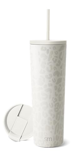 Image of Simple Modern Classic Tumbler with Straw Lid | Insulated Iced Coffee Cup Reusable Stainless Steel Water Bottle Travel Mug | Gifts for Women Men Her Him | 28oz | Cream Leopard