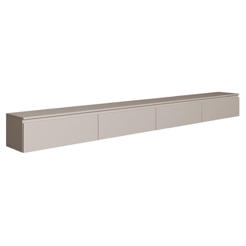 Selsey TV Lowboard Hängend 300 cm Kaschmir 4 Fächer mit Klappfronten Elegantes Design für Moderne Wohnzimmer Spanplatte 16 mm Stauraum für Elektronik Ideal für Saugroboter