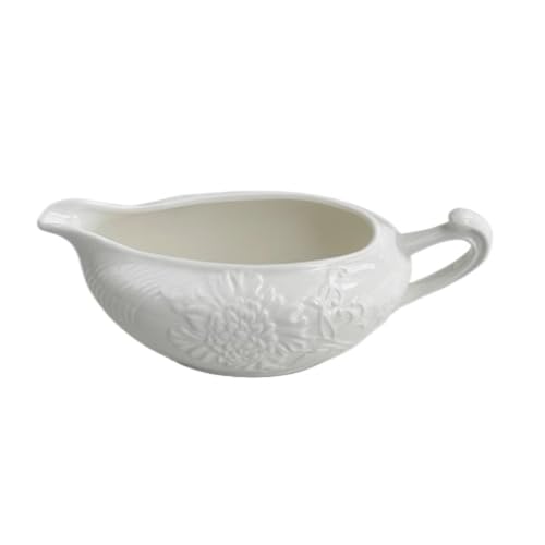 HYKJCSS Salsera Jarra De Leche Y Zumo Cerámica Blanca Pura con Diseño Flor Relieve Pastoral Francesa Vajilla