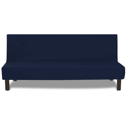 FIGOOO Funda para Sofá Cama sin Brazos 3 Plazas Funda de Sofá Elástica Plegable Ajustables Universal Spandex Funda para Futón Antideslizante Protector Cubierta del Sofá Clic-Clac,Azul Marino