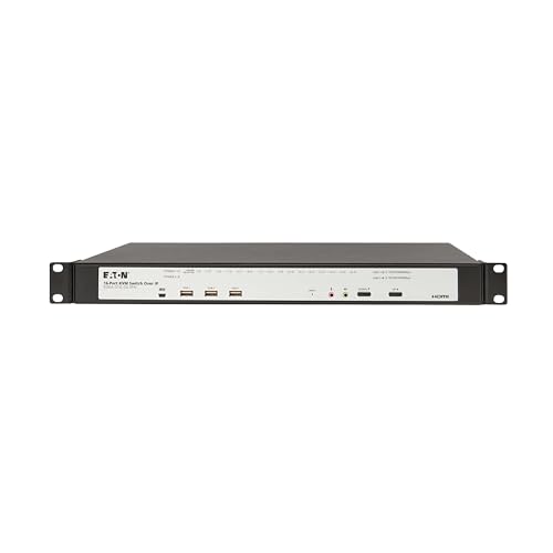 Image of Eaton 16-Port Rack KVM Over IP Switch, Cat5 /Cat5e, Virtual Media KVM, 4 Users (Remote + 1 Local User), Free Software, VGA or HDMI KVM, 1U Rackmount, TAA Compliant, 3-Year Warranty (B064-016-04-IPH)