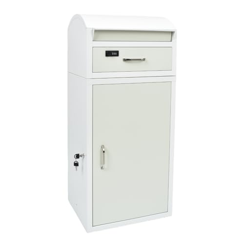 Fkstyle【工事不要！大容量ポスト一体型】宅配ボックス 郵便ポスト付き 110L/70L 角型設計 0.7mm厚亜鉛メッキ鋼板 ダイヤル錠＆キーロック式 防犯対策 印鑑ホルダー搭載 雨除けひさし 簡単設置 置き型