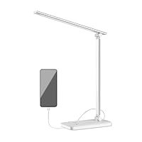 LED Desk Lamp, Dimmable Touch Control Table Light with Port, 5 Color Modes, 10 Brightness Levels, Swing Arm, 30/60 Min Auto Timer, Eye-Caring Bedside Lamp