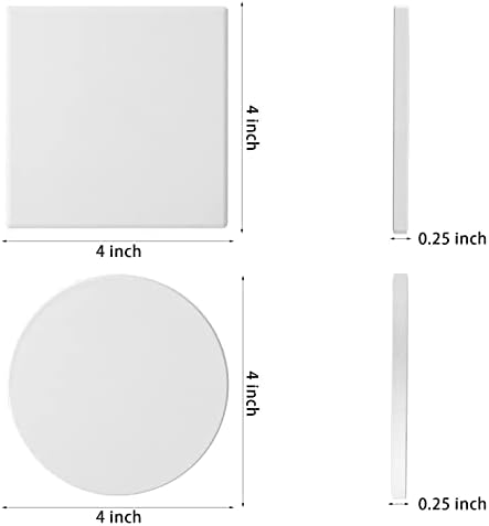 Ceramic Tile for Crafts Coasters, GOH DODD 12 Pack 4 Inch Blank Coasters Unglazed Ceramic White Tiles with 12 Pack Cork Backing Pads for Painting, Alcohol Ink, Acrylic Pouring, DIY, Mosaics, Round