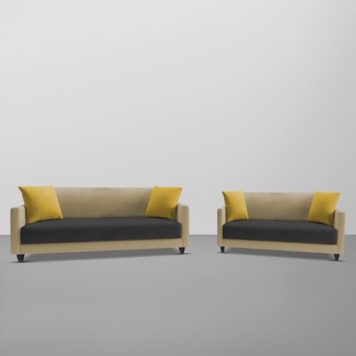 Image of Casaliving Dominic 3 + 2 Seater Sofa Set for Living Room (Cream Black) Premium Fabric Sofa
