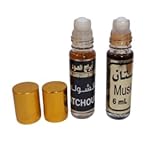  Pack 2 botellas de cristal 10 ml/u : 1 Musk + 1 pachuli, aceite perfume roll on sin alcohol