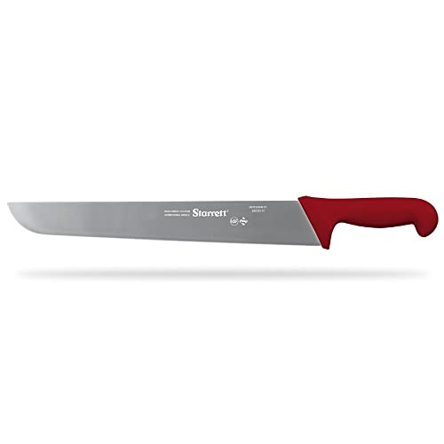 Starrett Professional Butchers Knife - BKR203-14 Wide Straight 14 Inch Ultra Sharp Sanitized Steel Blade - Red Handle Kitchen Chef's Knife