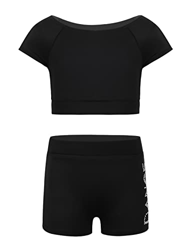 Kids Girls 2 Piece Sports Gymnastics Dance Outfits Crop Tank Top with Booty Shorts Active Workout Sets Black 4 Years3