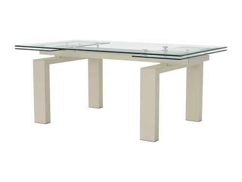 Vente-unique - Table à Manger Extensible 8 à 10 Personnes en Verre trempé et métal Beige - Transparent - LUBANA
