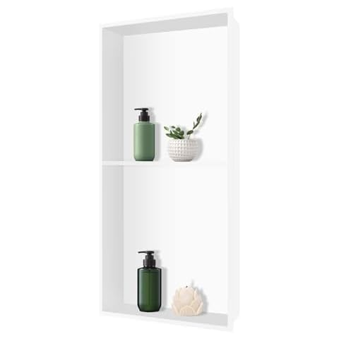 Greenspring 24" X 12" Shower Niche, Stainless Steel Shower Niche, Niche for Shower Wall, White Wall Niche Double Shelves, No Tile Needed Recessed Shower Shelf for Bathroom Storage Cover
