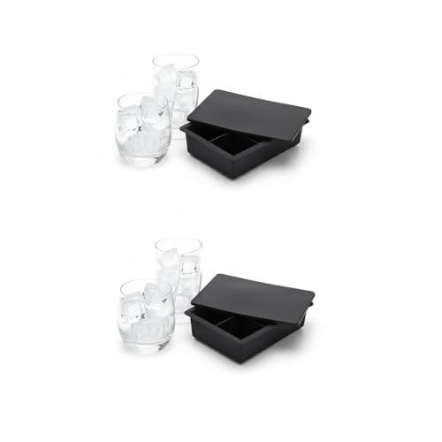 Image of Ice Cube Molds with Lid,Big Silicone Ice Cube Tray for Whiskey,2Inch Square Ice Cube Tray,Easy-Release Ice Mold,Giant Ice Cubes for Bourbon Cocktail (2, Full Black)