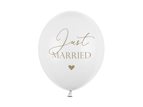 PartyDeco Lot de 50 ballons en latex avec impression Just Married en gris pour Hel – Ballons blancs avec impression – Diamètre : env. 30 cm (1 op. 50...